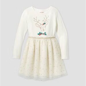 CAT & JACK FLORAL DEER TULLE DRESS - CREAM VARIOUS SIZES (NEW WITH TAGS) A11